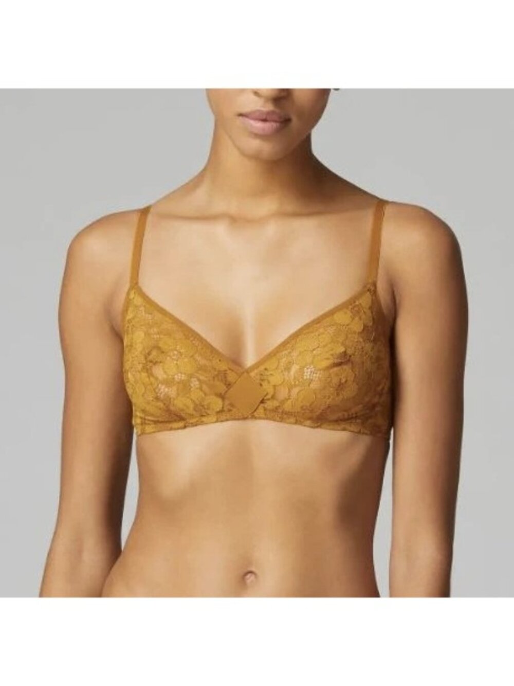 Simone Perele Floral Lace Bralette Wireless Bra Honey Gold Size Large
